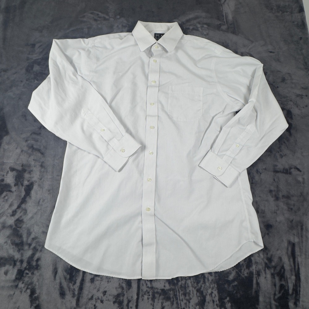Jos. A. Bank Dress Shirt Mens 17-34 White Blue Traveler Tailored Fit Cotton